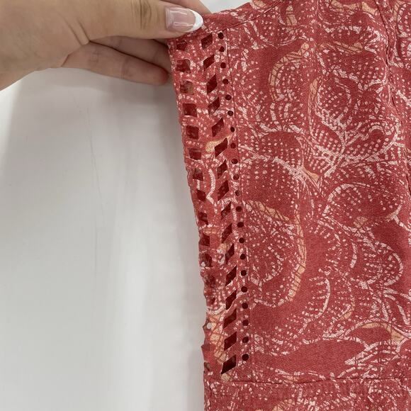 Toad&Co Sleeveless Dress Women XL Sunkissed Floral Batik Red Cutout UPF ECO - Picture 2 of 11